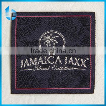 High density woven label straight cutting black sew-on tag labels for cocoon dress