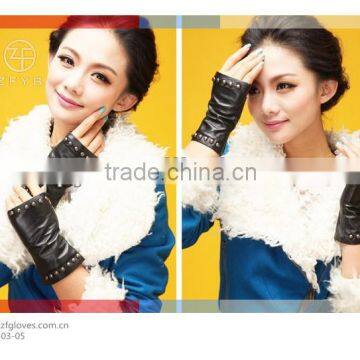 Ladies fashion dress leather fingerless gloves with stups