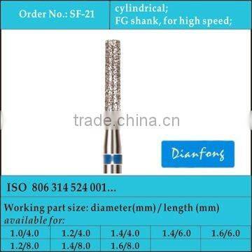 FG shank high speed medium grit cylindrical diamond dental burs