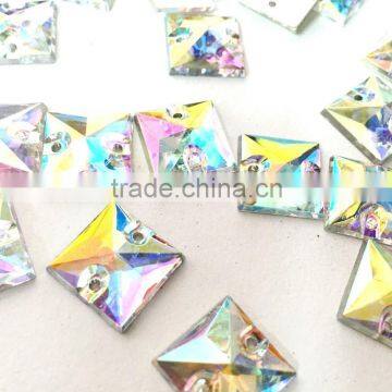 10*10 ab Color Square Riovil Flat Back Faceted Sewing on Craft Trimming Garment Accessories Acrylic Rhinestones Shoe 2 Holes