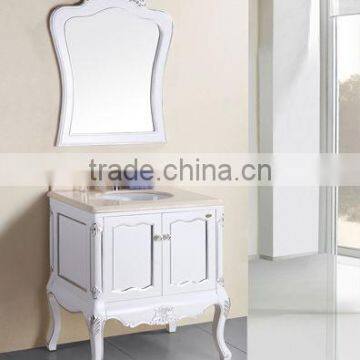 white finish floor standing Antique Solid Wood Bathroom Vanity with marble top