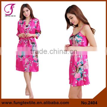 2404 Long Design Women Peacock Satin Nighty Set