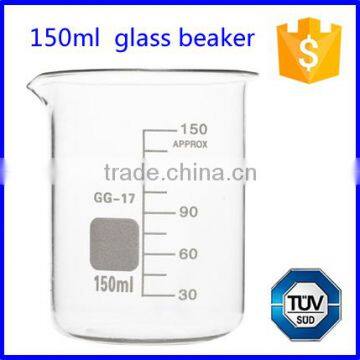 Clear graduated 150ml glass measuring beaker with spout