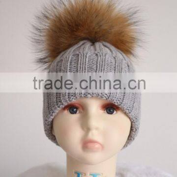 Popular Baby colourful Hats For Kids With Raccoon Fur Balls Knitted Baby Kids Hats