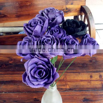 purple wedding crepe paper rose, craft crepe paper rose, hand made crepe paper rose, party decoration paper rose