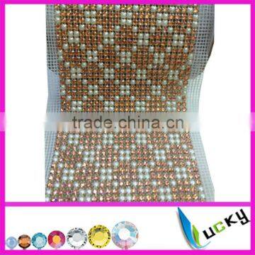 24 rows rhinestone trimming with pearl lrhinestone mesh