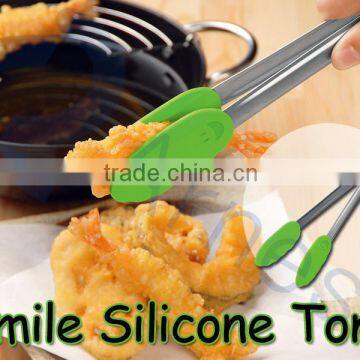 kitchenware cooking tools utensils gifts items pasta strainer server removable smile silicone stainless steel food tong 75759