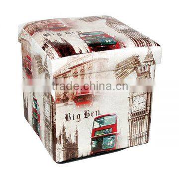 Vintage Wooden Canvas Storage Box Seating Box Ottoman