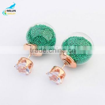 2015 hot selling fashion glass ball diamond stud earrings jewelry