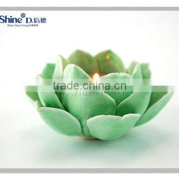 mini green lotus design flower shaped tea light candle wholesale