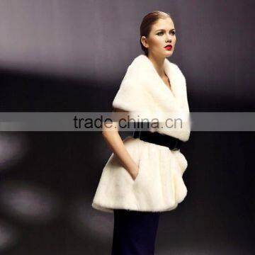 2016/2017 Newest Design Long Style Women Winter Natural White Whole Skin Mink Fur Vest With Sleeveless and Big Turnover Collar