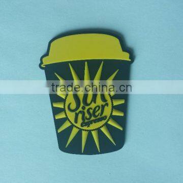 High Quality Sunrise Coffee Cup Shape Plastic Patch Silicone Label