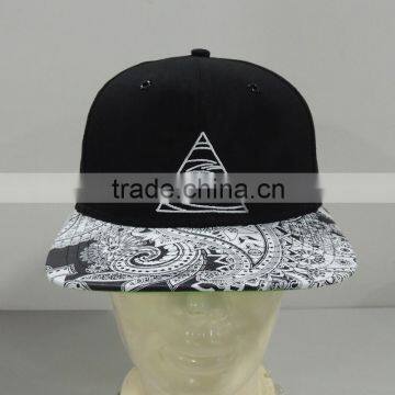 Embroidery and printed flat bill snapback hat