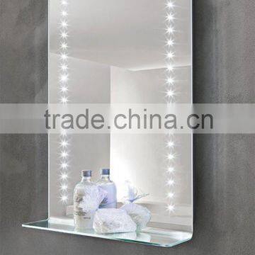 2015 New model led illuminated bathroom mirror with glass shelves