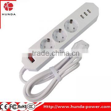 3-Outlet Travel Charger Power Strip with 3.4A Max 3 USB Ports, 1.8M Power Cord for smartphone