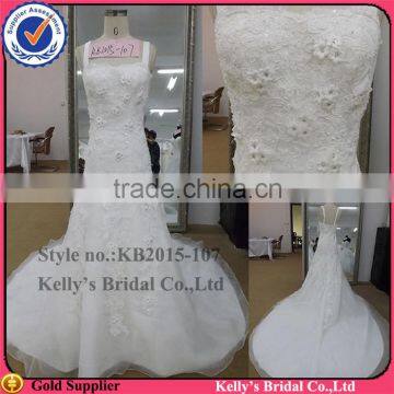 new arrival spaghetti strap full lace appliqued organze mermaid wedding dress