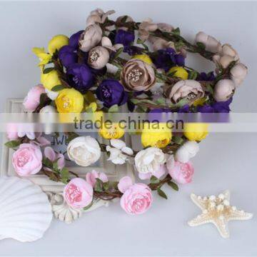 Stock Latest Colorful Bridal Floral Headband Artificial Rose Wreaths for Wedding