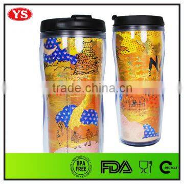 Customized 350 ml Double Walled Plastic Starbucks Tumbler With Photo Card Insert
