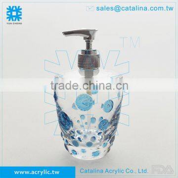 3D Blue Bubble Fish Pattern Lotion Dispenser Soap Cotton Jar Tooth Brush Holder Tumbler Acrylic Bathroom Accessories