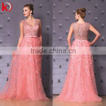 Luxurious Shiny Beading Handmade Circled Flower Deep V Birthday Party Dress Evening Party Dress