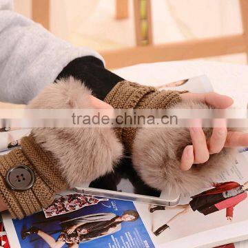 Woman Winter Half Finger Fur Gloves