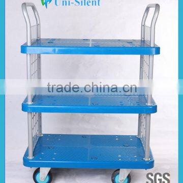 250kg three plastic decks book trolley with four wheels