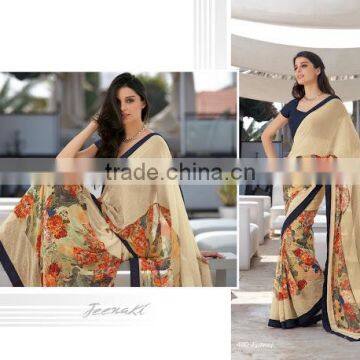 Georgette Designer Cream Saree Buy All Online