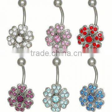 Crystal Flower Belly Button Ring body piercing jewelry