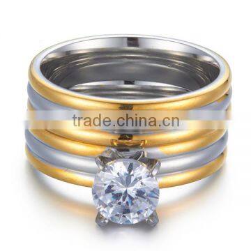 2016 Fashion Two Tone Fashion cz Surgical Stainless Steel Rings for Lovers photo-3