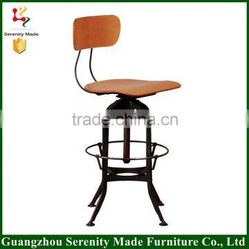 2016 new wooden seat and back Industrial swivel bar stool adjustable height