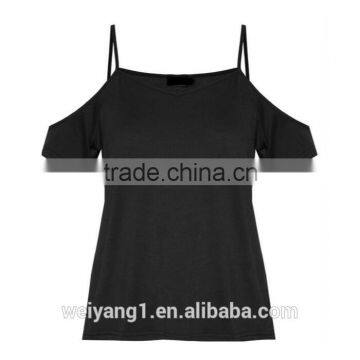 Basic Cold Shoulder Tee Strap Black Woman Off Shoulder Blouses photo-5