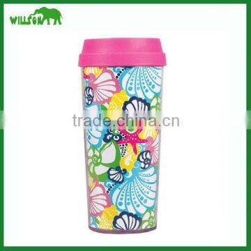 2016 new16oz insulated plastic thermal mug with sleeve,double wall insulated travel