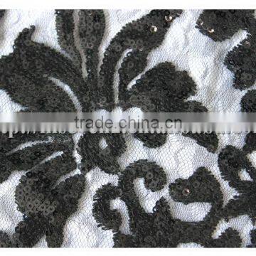 New Design Round Eye Net Fabric With Embroidery Sequin, Black Sequin Flower Tulle Fabric for Wedding Dress photo-4