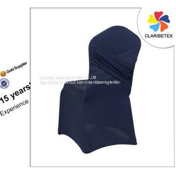 White Spandex Cross Back Ruffled Chair Cover For Wedding Reception Bridal Show photo-3