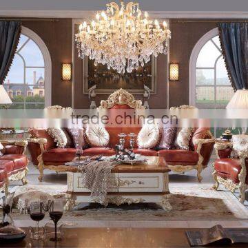 Luxury Solid Wood Red Leather Sofa, Royal Living Room Leather Sofa photo-2