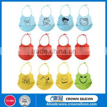 Free Sample!! High Quality FDA Silicone Waterproof Baby Bib, Customized Pattern Baby Bib