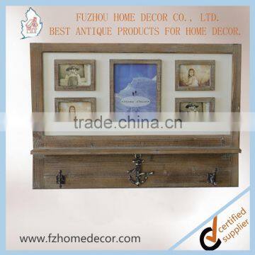 Antique Hanging Wooden Wall Shelf With Multi Drawers & Hangers photo-2