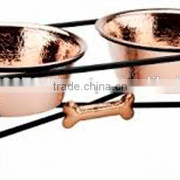 Set of 2 Hammered Copper Bowls With Iron Stand