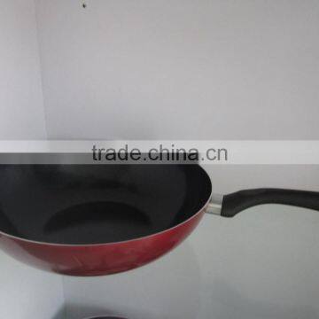 3mm thickness red colo round bottom wok pan wothout cover