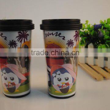 450ml BPA Free PP Plastic Cup White Coffee Mug With Lid photo-2