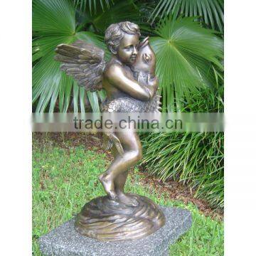 Outdoor Garden Decoration Bronze Metal Crafts Large Fish Sculpture Fountain With Angel photo-2