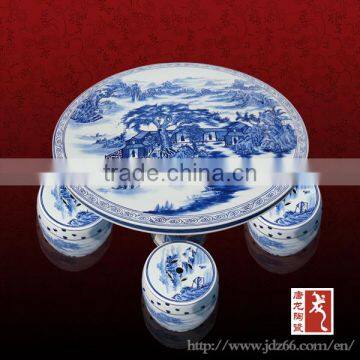 China supplier blue and white ceramic table set /waiting chair