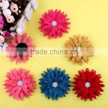 Fabric Flower With Rhinestone Center for Kids Hair Accessories photo-3