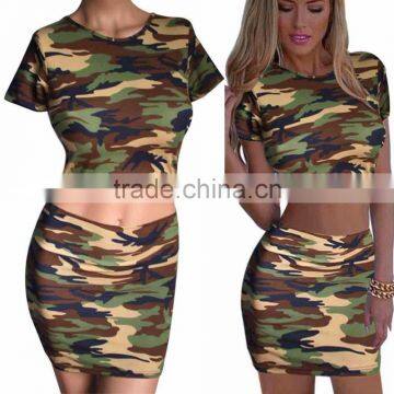 Hunting Camouflage Clothing Women's Set Short Top Skirt Lady Mini Shirt Pencil Skirts Girl Summer Clothing Party Club Sexy Set