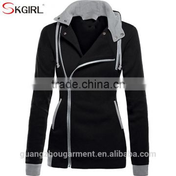 Warm 80 cotton 20 polyester oblique zipper slim fit womens hoodies jacket sweatshirt 2017