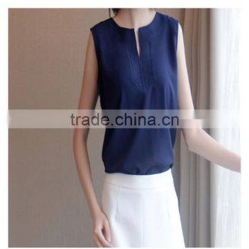 V-neck Sleeveless Back hollow out Navy Casual Girls Fashion T-shirt made in China