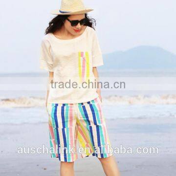 OEM service outdoor fashion colorful stripe beach girl short pants