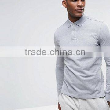 New Custom Long Sleeve Button Placket Grey Men's 100% Cotton Pique Plus Size Slim Fit Fashion Polo Shirt