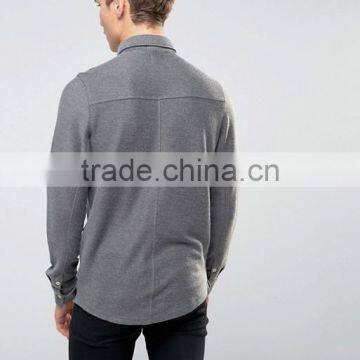 Custom Long Sleeve Button Placke Men's 65% Polyester 35% Cotton 200gsm Casual Grey Anti Shrink Plain Polo Tshirt photo-2