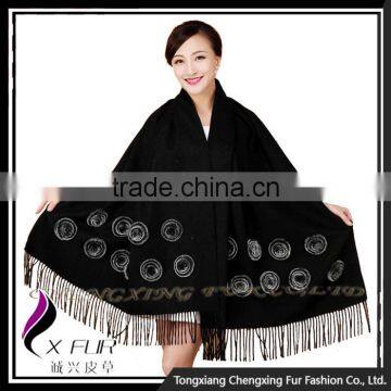 CX-B-P-36C Chengxing Fur Hot Selling Women Tassels Scarf Shawl photo-6
